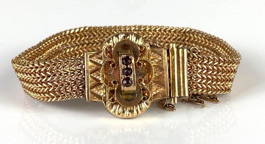 Victorian Style Gold-Filled Mesh Red CZ Bracelet