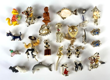 Group of Costume Jewelry Brooches and More