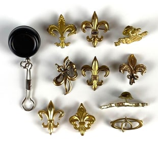 Group of Costume Jewelry Fleur De Lis Brooches and More