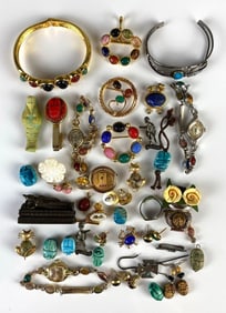 Group of Scarab Costume Jewelry and More