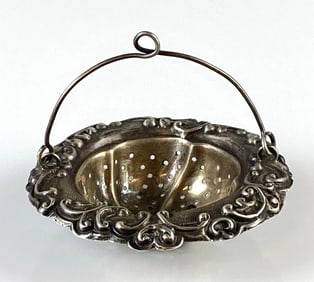 Sterling Silver Scrolled Boarder Tea Strainer