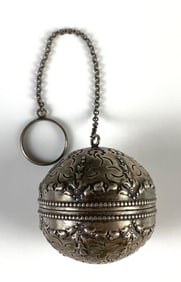 Sterling Silver Sphere Floral Motif Tea Strainer