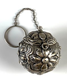 Sterling Silver Spherical Floral Tea Strainer