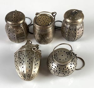 Group of 5 Sterling Silver Tea Strainers