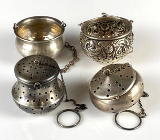 Group of 4 Sterling Silver Tea Strainers