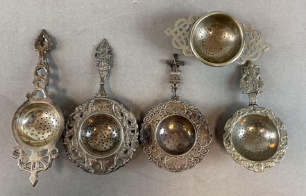 Group of Silver Plated Tea Strainers