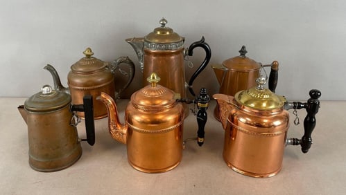 Group of Vintage Copper and Brass Teapots