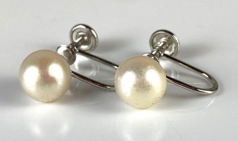 Pair of 14K White Gold Pearl Screw-Back Earrings
