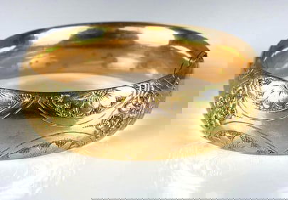 Gold-Filled Floral Etched Bangle Bracelet