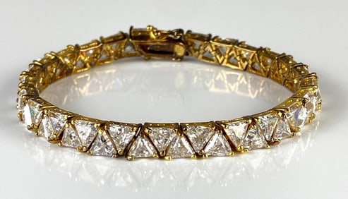 Sterling Silver Vermeil CZ Triangle Link Bracelet