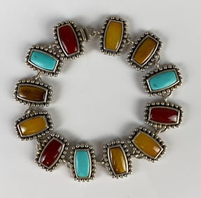 Sterling Silver Southwestern Multi-Stone Link Bracelet