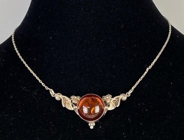 Sterling Silver Amber Pendant Necklace