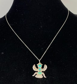 Sterling Silver Horace Iule Knifewing God Turquoise Necklace Pendant with Chain