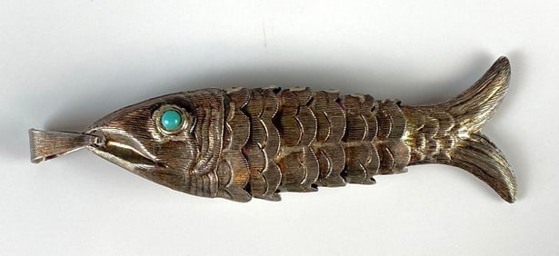 Sterling Silver Turquoise Segmented Fish Pendant