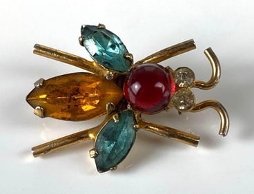 Coro Sterling Silver Vermiel Rhinestone Insect Brooch
