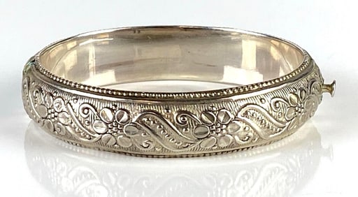 Sterling Silver Floral Etched Bangle Bracelet
