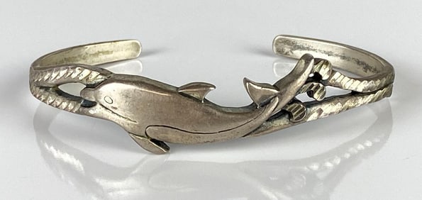 Sterling Silver Dolphin Bangle Bracelet