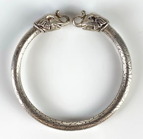 Sterling Silver Elephant Etched Bangle Bracelet