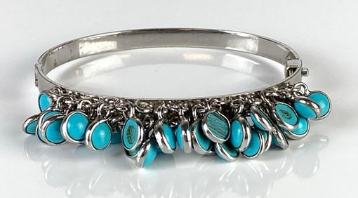 Sterling Silver Hanging Turquoise Bangle Bracelet