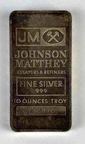 Johnson Matthey 10oz .999 Fine Silver Ingot/Bar