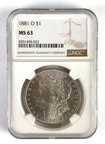 NGC Graded 1881-O US $1 Morgan Silver Dollar MS63