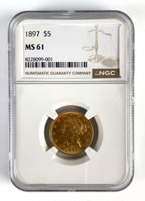 NGC Graded 1897 US $5 Liberty Head Gold Coin MS61