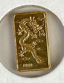Singapore CIS Mint 1988 Dragon 1g .999 Fine Gold Ingot