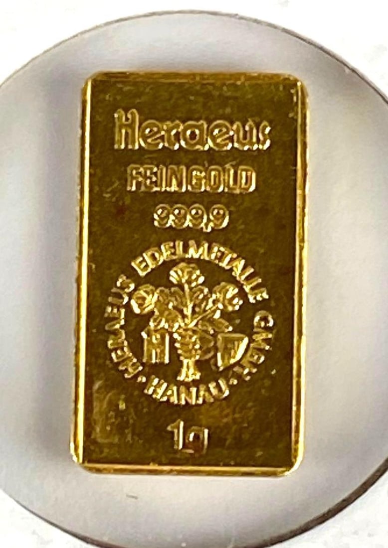 Heraeus 1g .999 Fine Gold Ingot: Heraeus 1g .999 Fine Gold Ingot