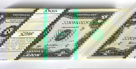 Group of 100 2003 US Mint $2 Consecutive Serial Numbered Bills