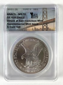 ANACS Graded 2021-S US $1 Silver Eagle Type II 1oz Fine Silver Coin MS70