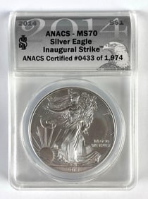 ANACS Graded 2014 US $1 Silver Eagle 1oz Fine Silver Coin MS70