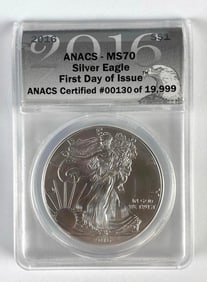 ANACS Graded 2016 US $1 Silver Eagle 1oz Fine Silver Coin MS70