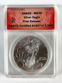 ANACS Graded 2015-W US $1 Silver Eagle 1oz Fine Silver Coin MS70