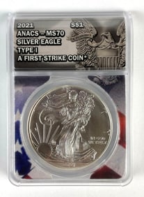ANACS Graded 2021 US $1 Silver Eagle 1oz Fine Silver Coin MS70