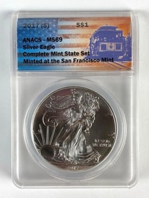ANACS Graded 2017-S US $1 Silver Eagle 1oz Fine Silver Coin MS69