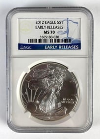 NGC Graded 2012 US $1 Silver Eagle 1oz Fine Silver Coin MS70