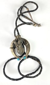 Sterling Silver Turquoise Ram Leather Bolo Tie