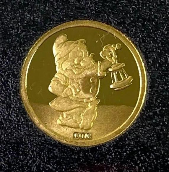 1987 Disney Snow White Doc 50th Anniversary 1/10oz .999 Fine Gold Coin: Rarities Mint, With COA, Serial No. 5000