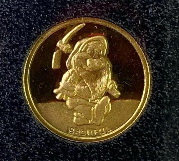 1987 Disney Snow White Bashful 50th Anniversary 1/10oz .999 Fine Gold Coin: Rarities Mint, With COA, Serial No. 5000