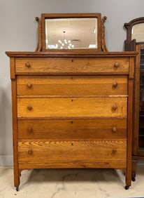 Antique Oak Chest of Drawers with Mirror