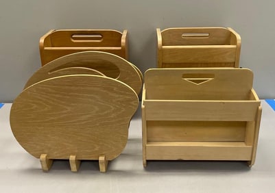 Group of 4 Wood Magazine Racks