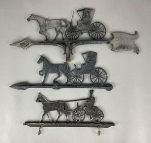 Group 3 Pot Metal Horse and Carriage Weathervanes