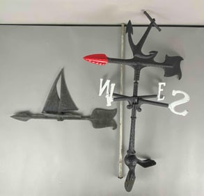 Group of 2 Pot Metal Nautical Weathervanes