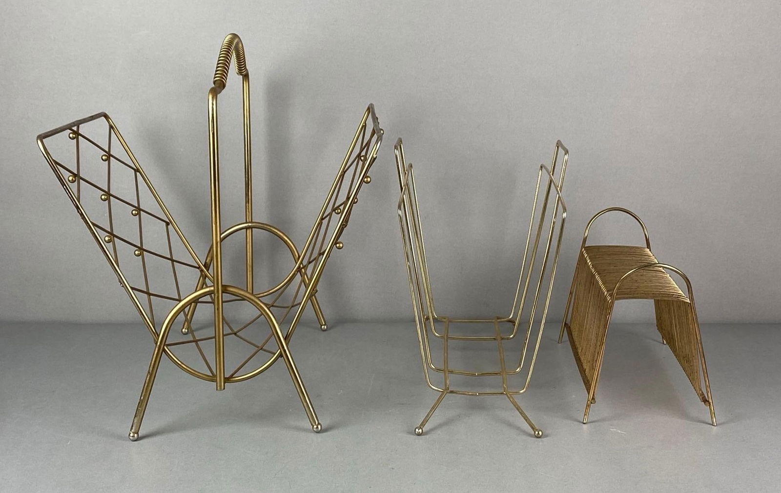 Group of Magazine Racks and Record Holder: Largest measures 17 x 15 x 14 inches