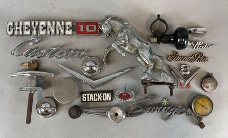 Group of Chrome Car Badges and More