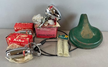 Group of Vintage Bicycle Horns, Light, and More