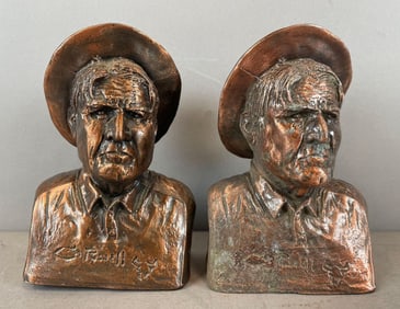 Group of 2 C. Russell Bronze Bust Montana Banks