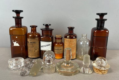 Group of Amber Apothecary Glass Bottles