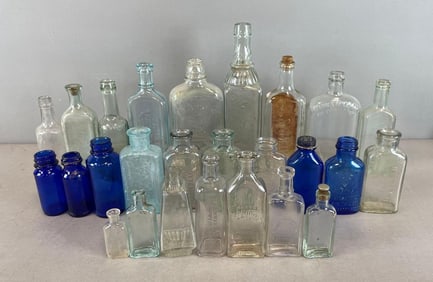 Group of Glass Medicine Bottles and More