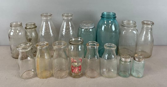 Group of Glass Dairy Bottles and More
